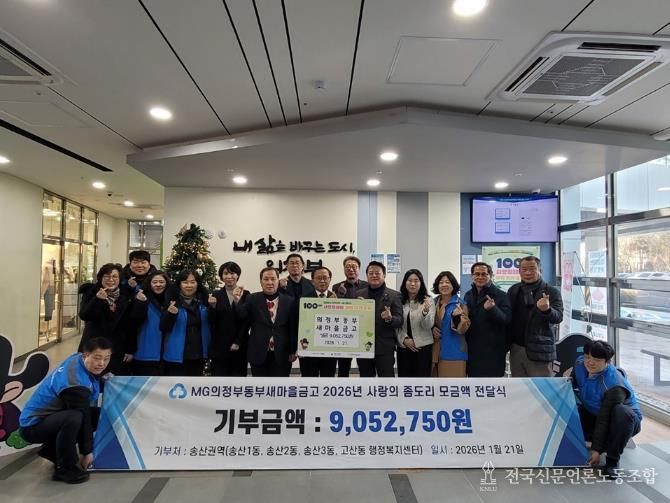 의정부시 송산3동, 의정부동부새마을금고 '사랑의 좀도리' 성금으로 이웃사랑 실천