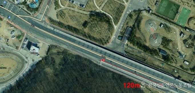 충훈대교 접속도로 우측 보강토옹벽 구간(일직동 546번지 일원) 위치도.