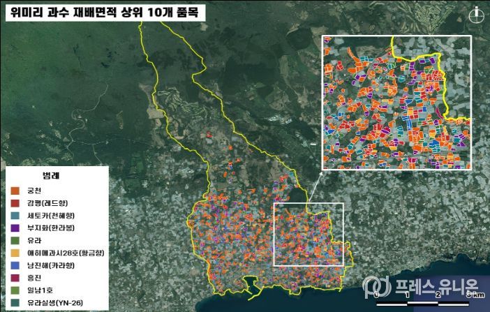 팜맵 농지 구역별 재배현황 정보 예시